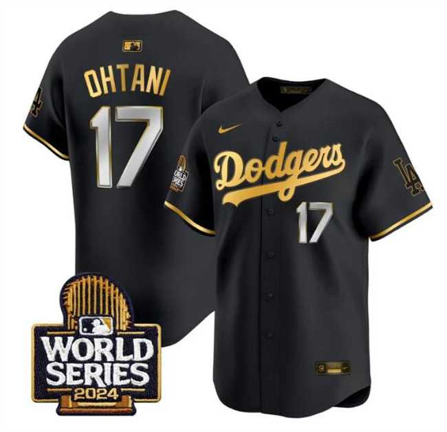 Men%27s Los Angeles Dodgers #17 Shohei Ohtani Black Gold 2024 World Series Limited Stitched Jersey Dzhi->los angeles dodgers->MLB Jersey